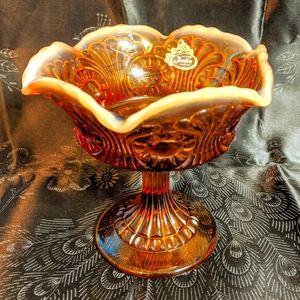 Vintage Fenton Ruffled Amber Glass Compote